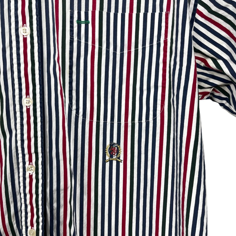 Vintage Tommy Hilfiger Button Down Shirt Mens L Short Sleeve Crest Multi Stripe - Picture 5 of 8
